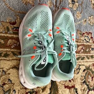 On Running Green and Orange Athletic Shoes Lightweight Breathable Design